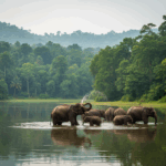 Periyar National Park wild elephant bathing